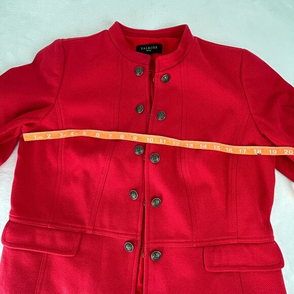 Talbots Women 6P Red Military Jacket Cotton Blend Buttons Twill Classic Holiday - Picture 5 of 16
